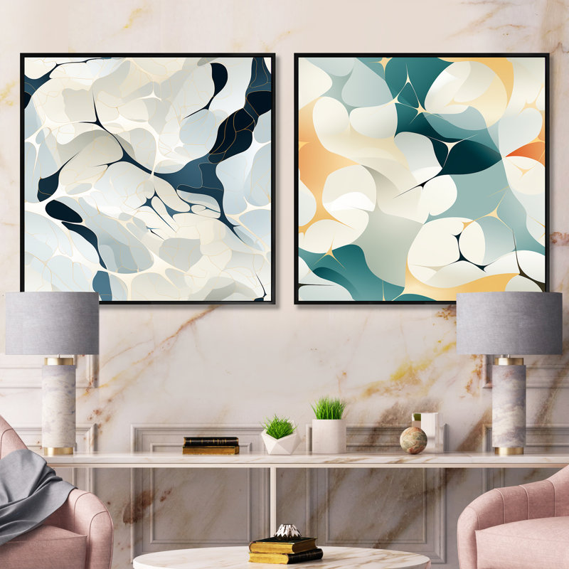 Crystl - Ensemble de 2 collages carrés abstraits, Cadre flottant noir, H 30 po x l 61 po