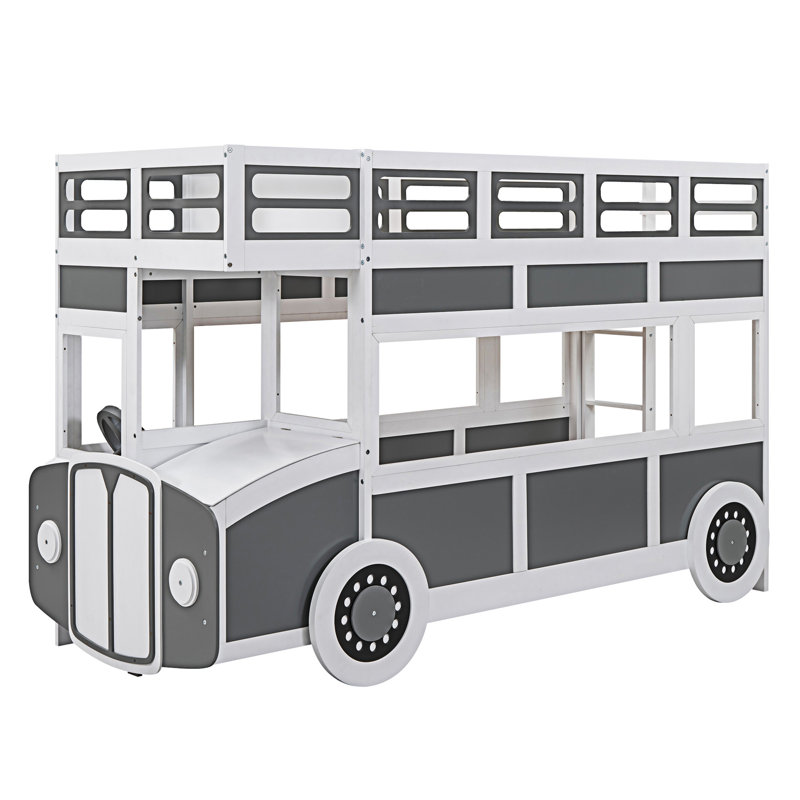 Lit superposé en forme de bus avec roues et rangement