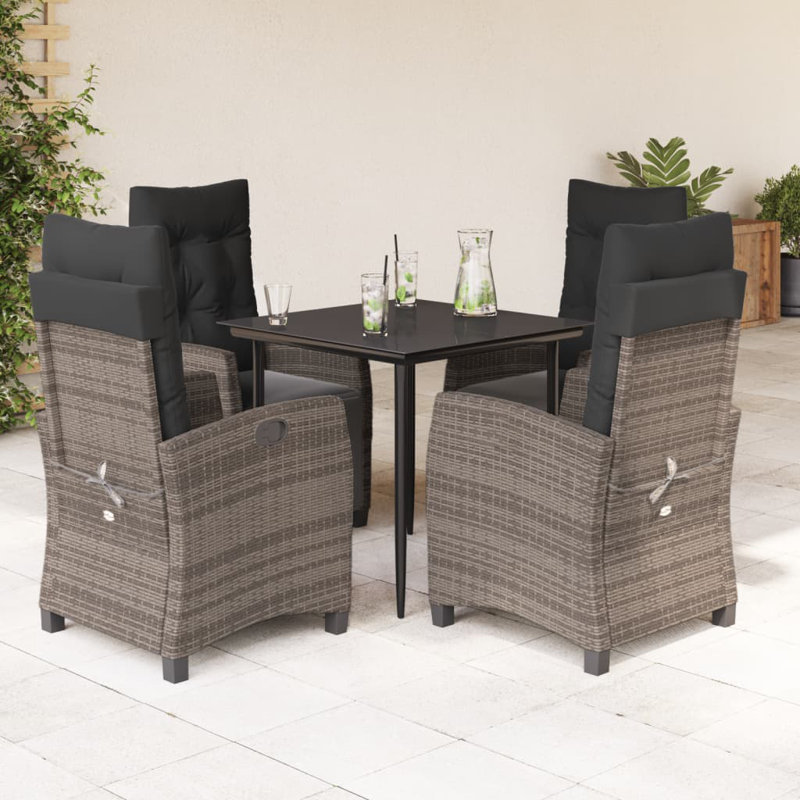 Vidaxl Patio Dining Set With Cushions Poly Rattan, Square Table, 4, 29.1" H x 31.5" W x 31.5" L, Dark Brown/Beige Sharp Leg 
