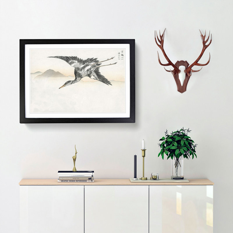 Common Crane by Numata Kashu - Picture Frame Painting Print, 27cm H x 36cm W x 2cm D, Black Framed