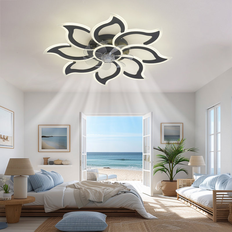 Ventilateur de plafond 35,4 po noir avec lumières, télécommande 3 températures de couleur, ventilateur à 6 vitesses