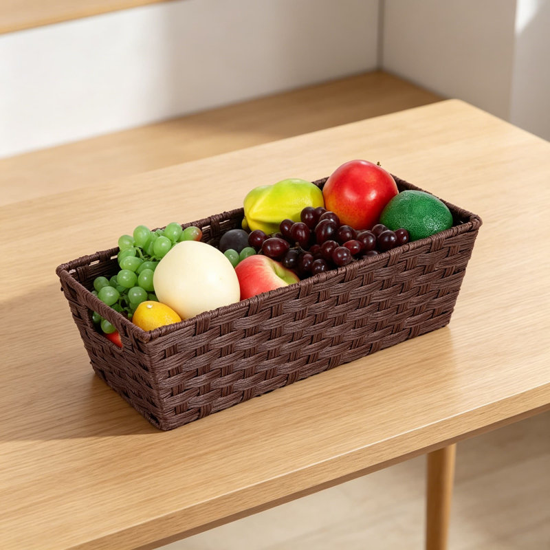 Plastic Wicker Storage Baskets for Bathroom Toilet Tank, Woven Organizer Baskets for Countertop, Shelves, and Kitchen, 2-Pack