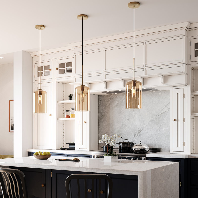 3‑Pack Modern Amber Cylindrical Glass Pendant Light