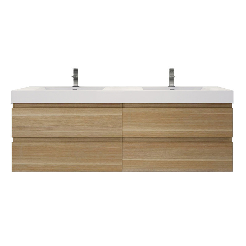 Hartsock Double Bathroom Vanity with Acrylic Top, White Oak
