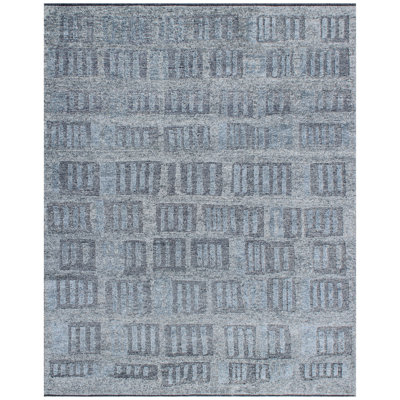 Hand Knotted Area Rug in Gray/Teal Blue