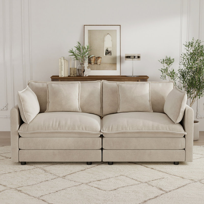 Canapé Cloud, canapé en chenille, canapé 2 places, 33" H x 75.9" W x 34.2" D, Café
