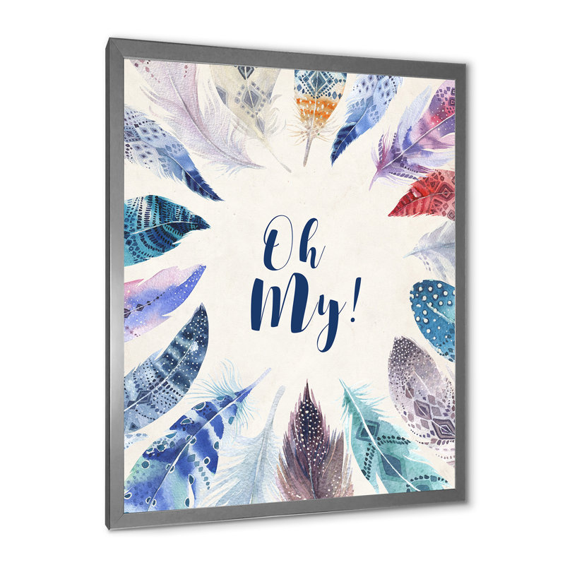 «Vibrant Blue Feathers Oh My», impression sur toile encadrée, Encadrement argenté, H 40 po x l 30 po x 1,5 po