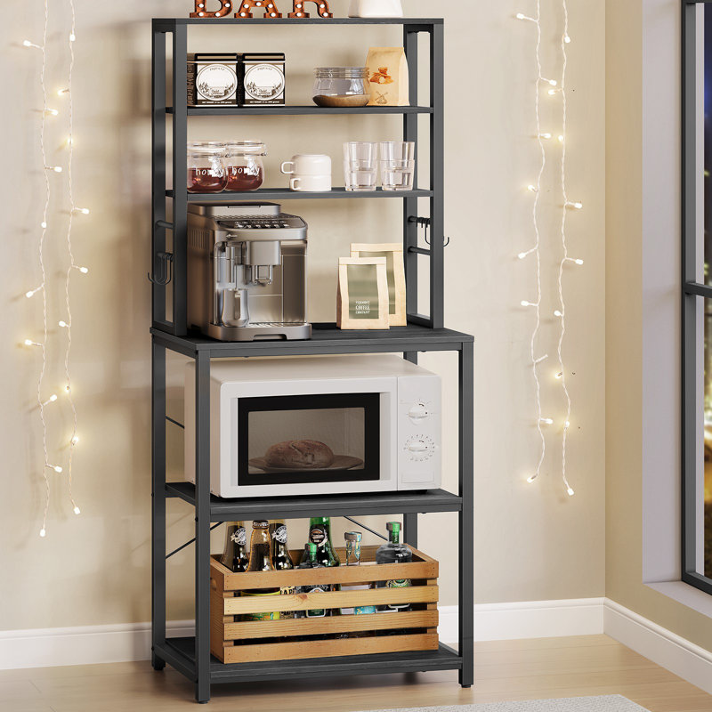 Steel Standard Baker's Rack with Microwave Compatibility, Charcoal Gray and Black, 65.7" H x 23.6" W x 15.7" D