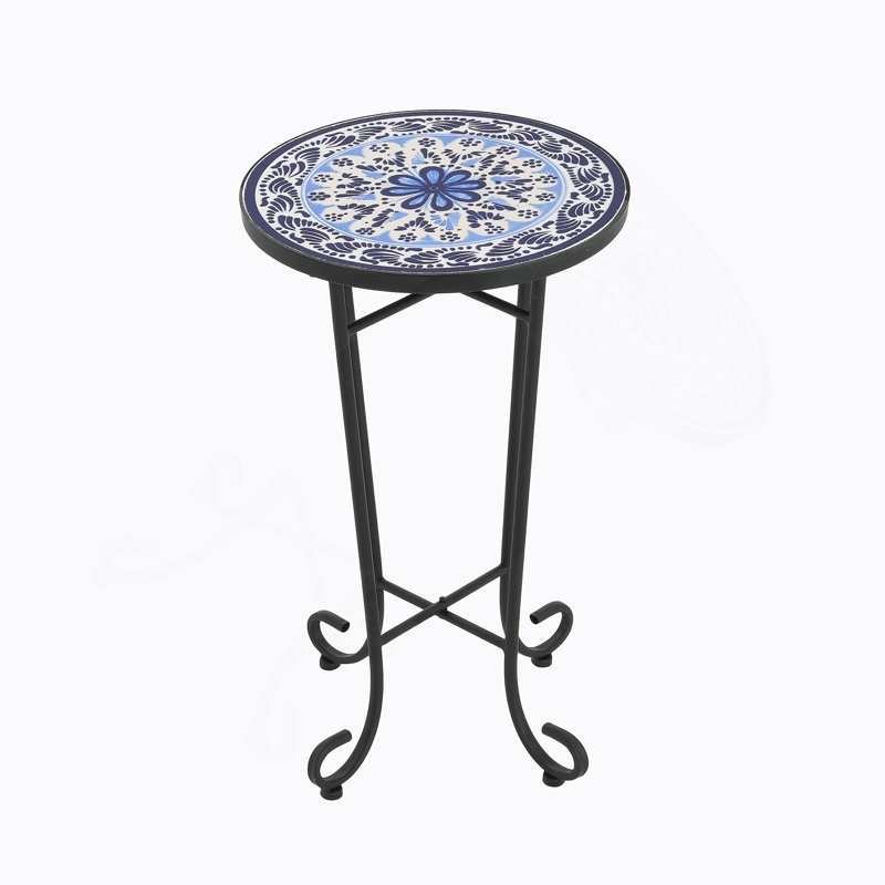 Table d'appoint de patio, bleu et noir