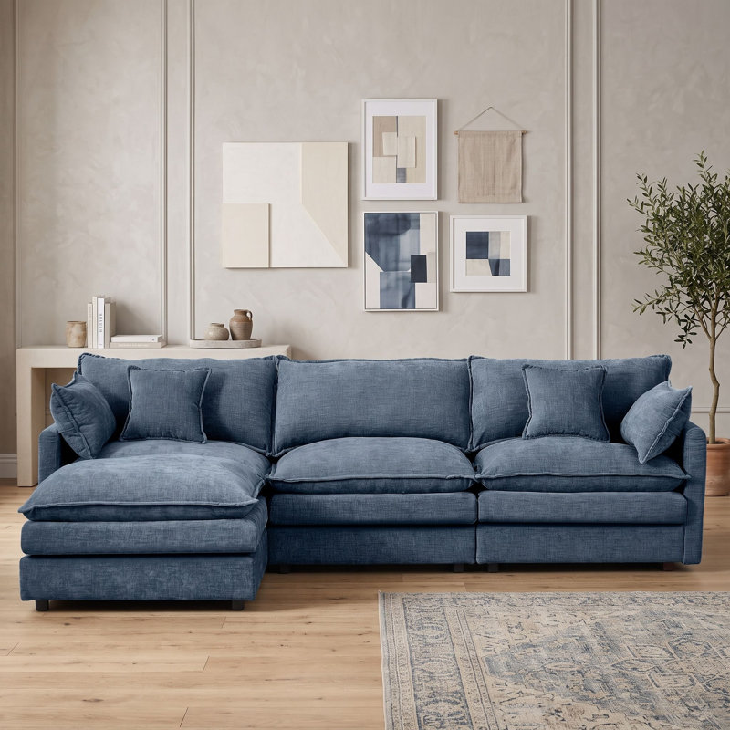 Canapé modulaire d'angle modulaire à trois places avec repose-pieds mobile, Bleu