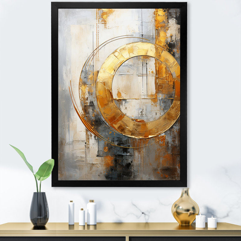 Fleurine, gris doré, géométrie brillante, sur toile, H 40 po x l 30 po x P 1,5 po, Cadre photo noir