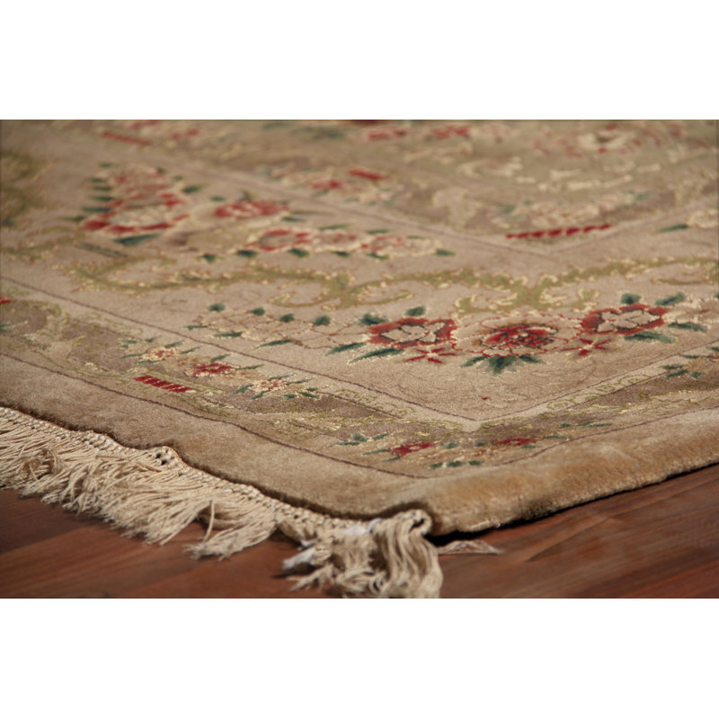 Super Fine Tabriz hand-knotted New Zealand Wool Ivory Area Rug, 9'X12'