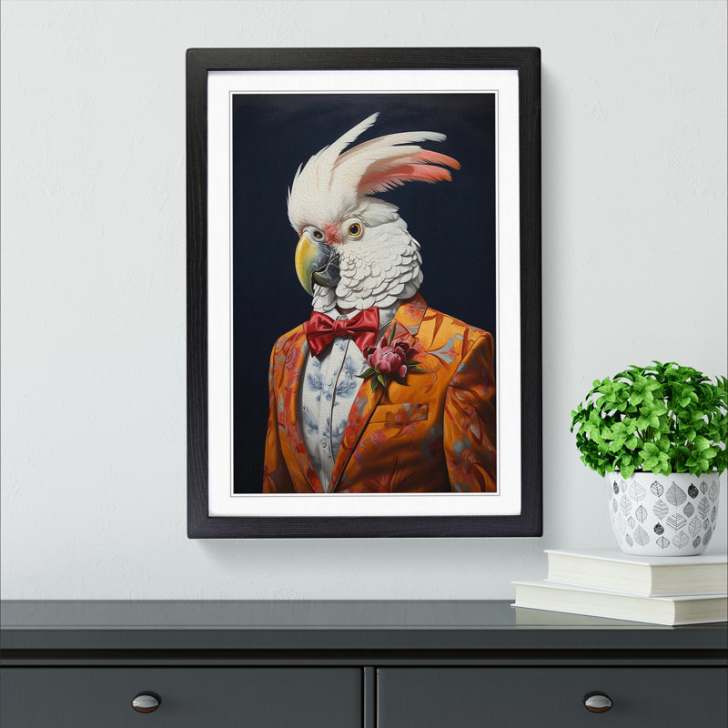 Cockatoo Modern - Single Picture Frame Print on Wood, Black Framed, 64cm H x 46cm W