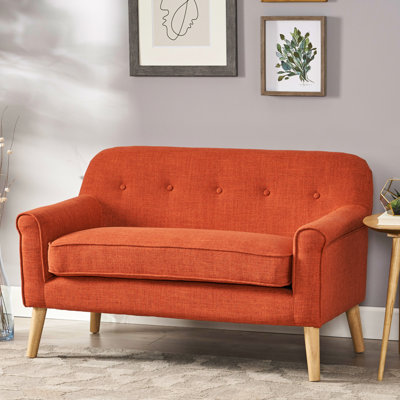 Modern Two In Orange, With Subtle Armrest Rolls And Button Tufting, Fabric Upholstery, Birch Legs Brown Finish, Simple Assembly Required Charming Covering Brown, 30.1"d X 48.84"w 30.87"h, Orange
