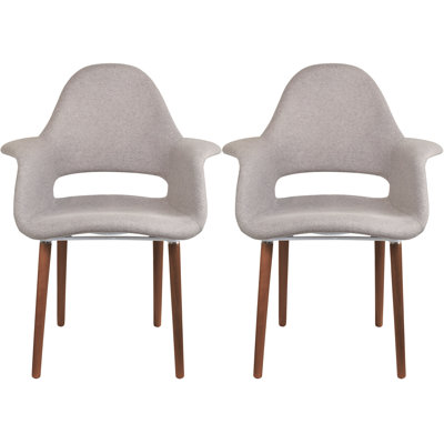 Robelmont Set of 2 Dining Chairs - Mid-Century Modern Upholstered Armchairs with Dark Wood Legs - Kitchen & Dining Room Accent Chairs