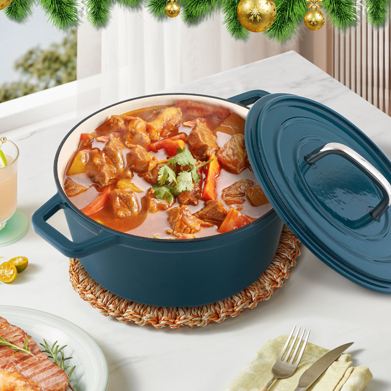 Cocotte en fonte antiadhésive ronde avec couvercle