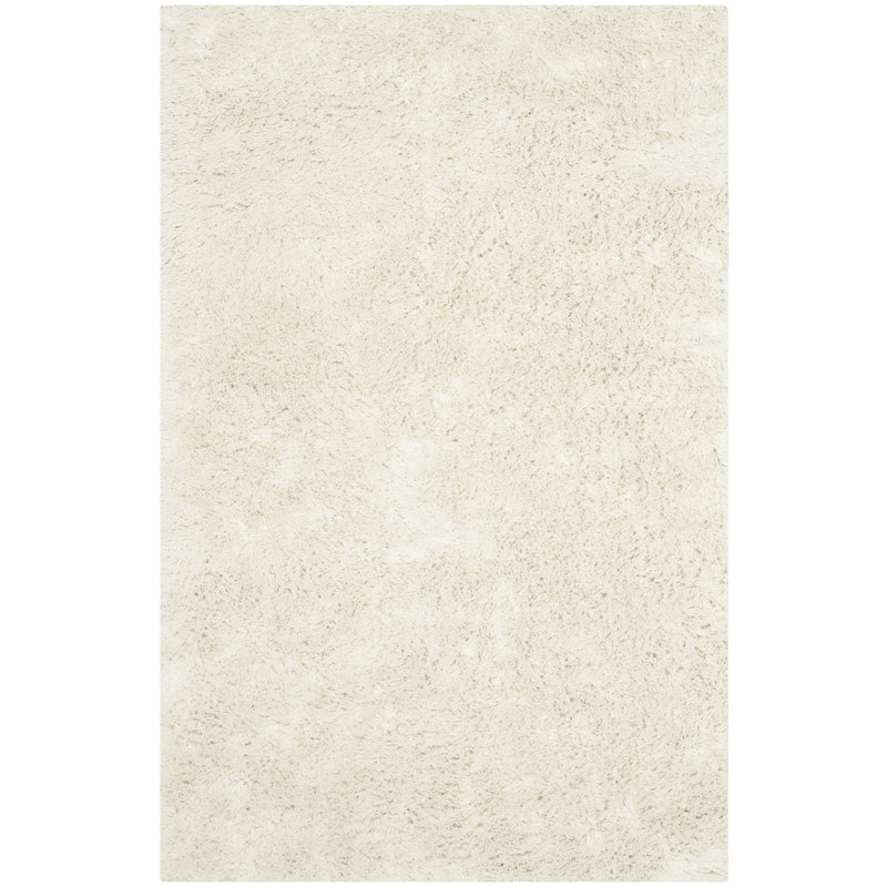 Tapis à poil long ivoire fabriqué à la main Assar, Rectangle 8 pi 6 po x 11 pi 6 po