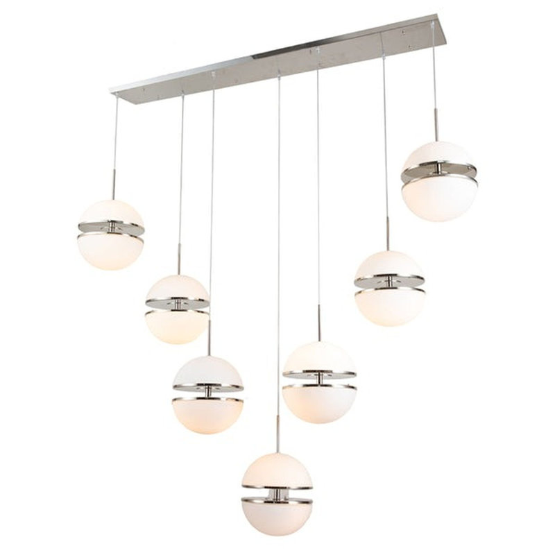 Lustre 7 lumières Meredosia, H 160 po x l 62 po x P 20 po, Nickel poli