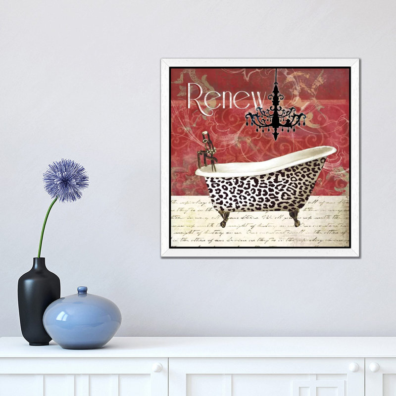 Cheetah Bath by Carol Robinson - Floater Frame Painting on Canvas, 66.04 cm H x 66.04 cm W, White