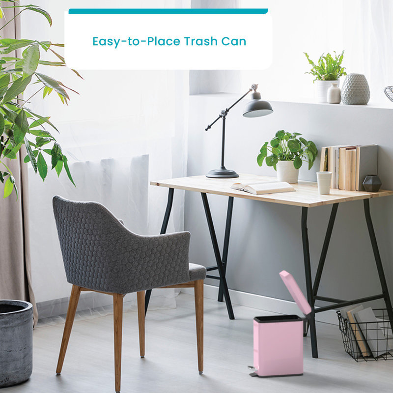 Ensemble de 3 poubelles minces 1,3 gallon en acier inoxydable avec pédale et couvercle à fermeture lente Home Zone Living