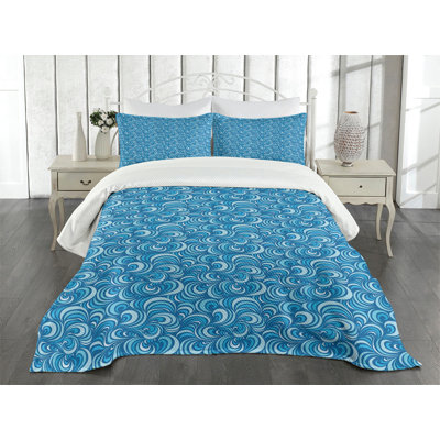 Ambensonne Blue Bedspread Marine Waves Spirals Art Blue Pale Blue