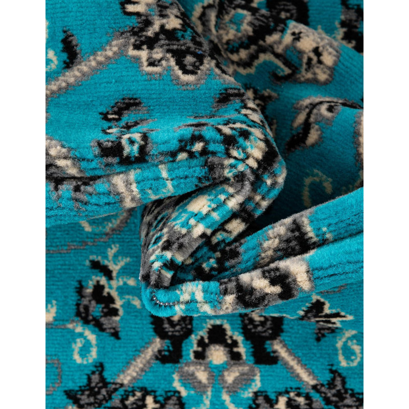 Tapis bourgogne Bhatari, Runner 2' x 8'2", Turquoise