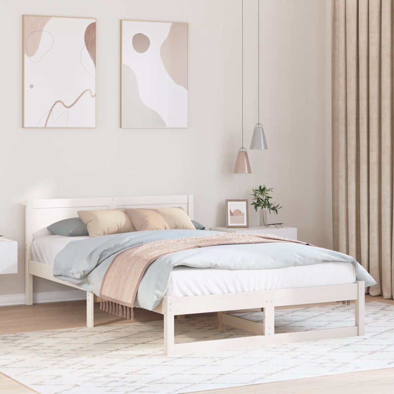 Bed Frame with Headboard Solid Pine Wood, 120 x 200cm, White
