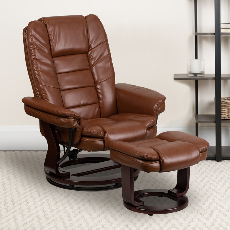 Shebeen Faux Leather Swivel Recliner, Brown Vintage Faux Leather