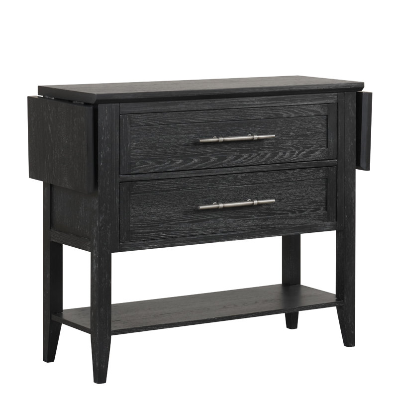 Console à buffet extensible Saby, bois noir, 2 tiroirs, 44 à 64 pouces