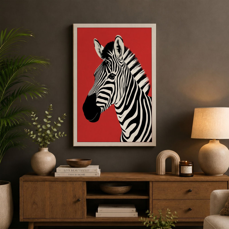 Zebra Portrait Modern - Wrapped Canvas, 18x12 - 45.7 x 30.5 cm, Ochre Border