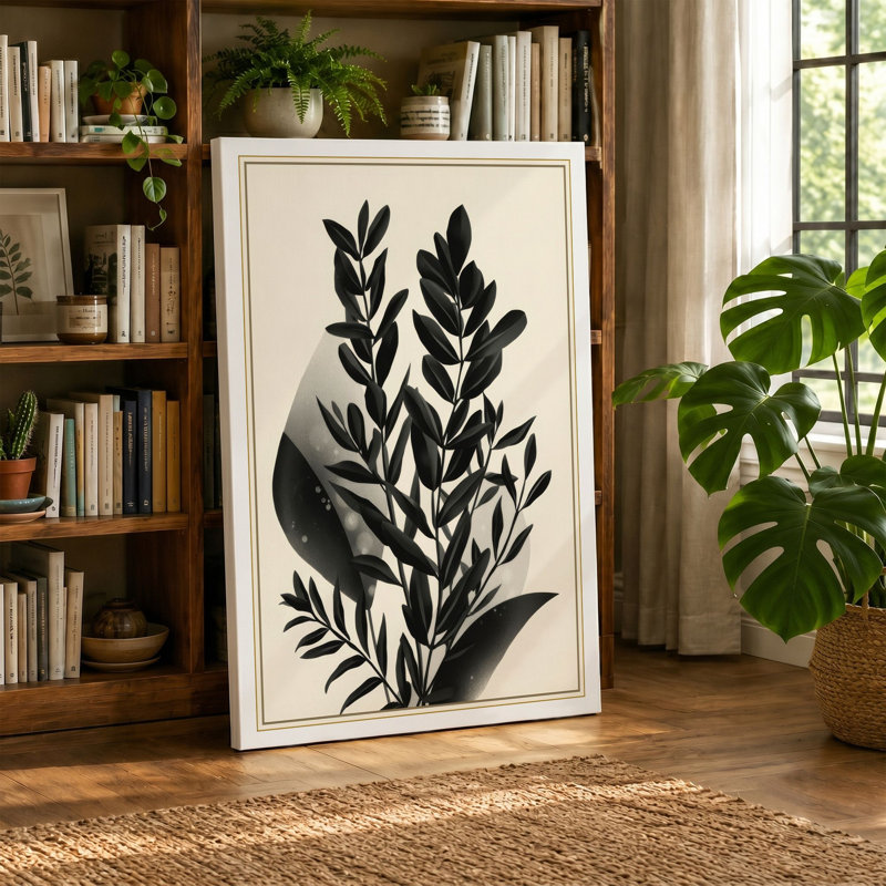Study Botanical - Wrapped Canvas, 18x12 - 45.7 x 30.5 cm, Teal Border
