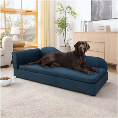 Canapé pour animaux de compagnie pour chiens - dossier moderne à vagues irrégulières, accoudoir simple, tissu en lin respirant de qualité supérieure, coussin moelleux et pieds en plastique bas