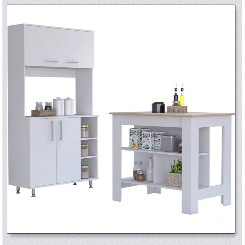 Ensemble de cuisine à 2 tablettes et 7 portes 4 pièces, surface antibactérienne et rangement spacieux pour les cuisines modernes