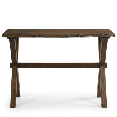 Vanessa 47 In. Walnut Rectangular Wood Console Table With Live Edge And X-Base