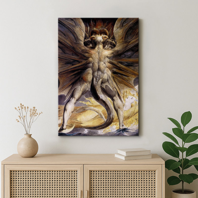 Illustration de créature à ailes de démon gothique foncé, images de monstre de la mythologie rétro, impression sur toile encadrée