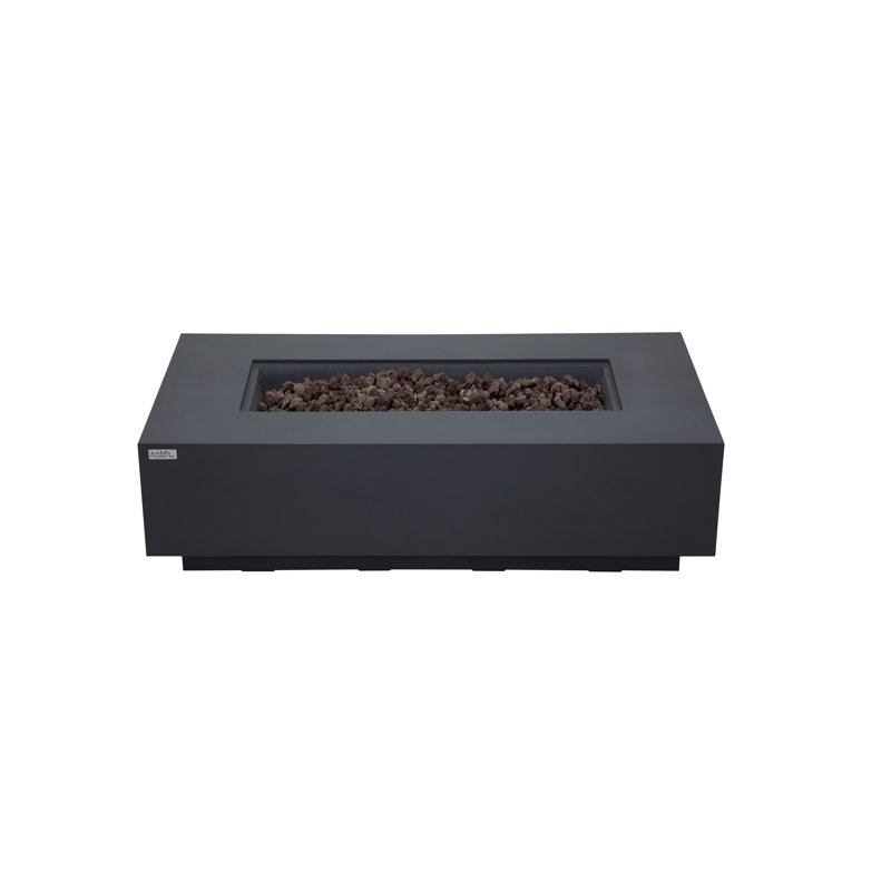 Madison 60" Rectangular Concrete Outdoor Fire Pit Table with Lava Rocks & Protective Cover, Dark Gray, Natural Gas