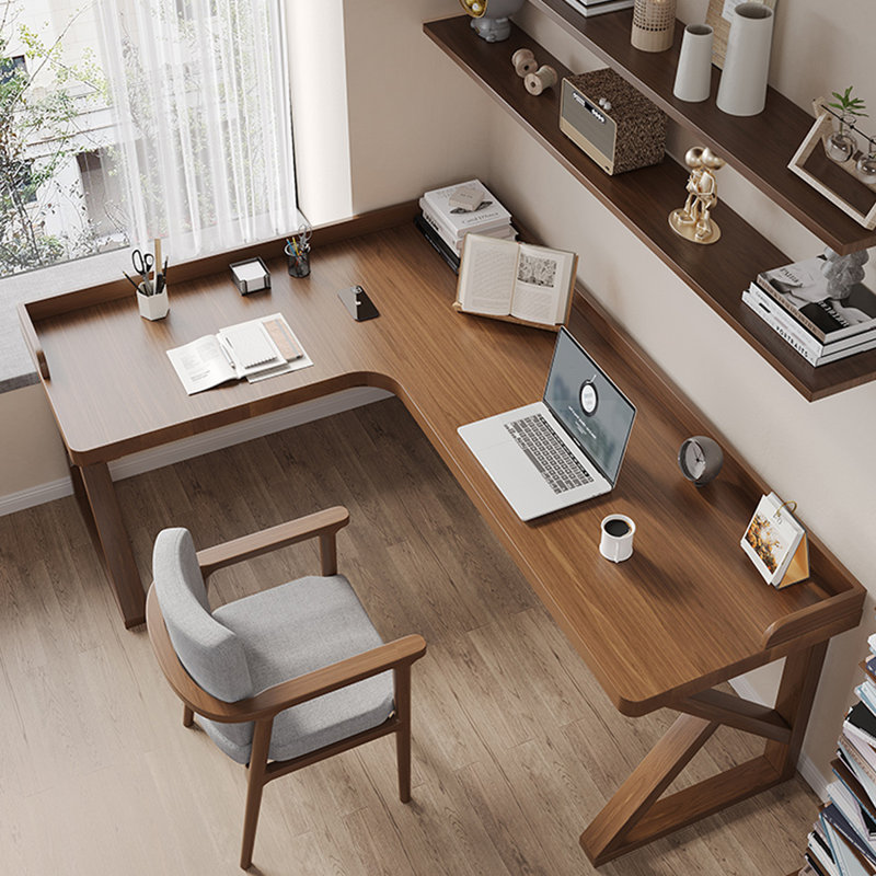 Full Solid Wood L-shaped Desk with Border, H 29,53 po x l 55,12 po x P 47,24 po
