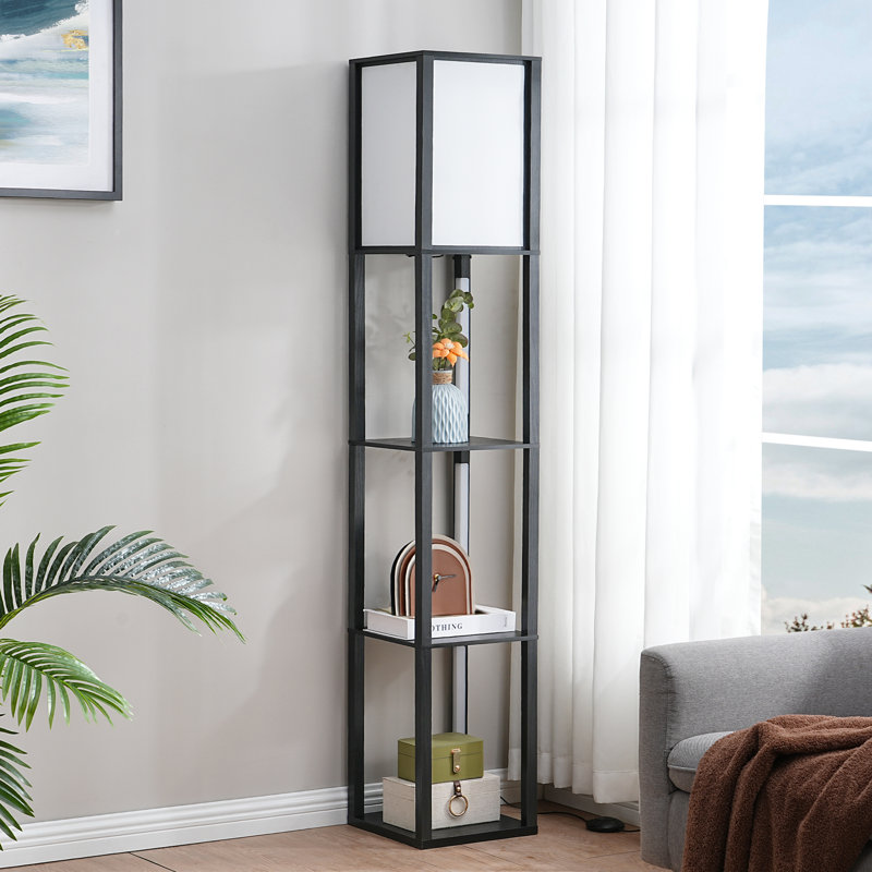 Catara 64.2'' Black LED Dimmable Column Floor Lamp with Shelves