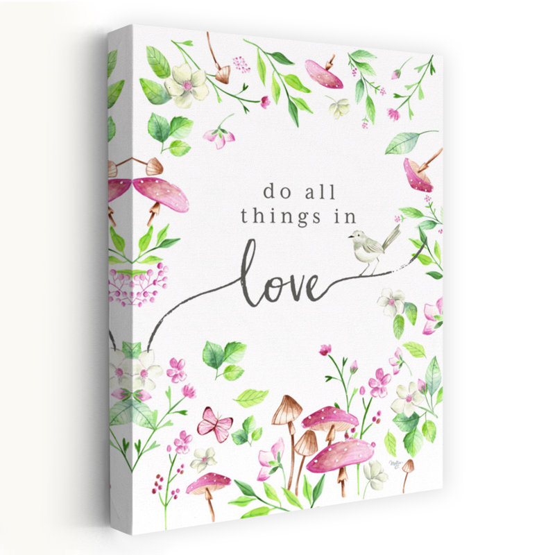 Do All Things In Love, oiseau contemporain, art printanier, H 24 po x l 16 po