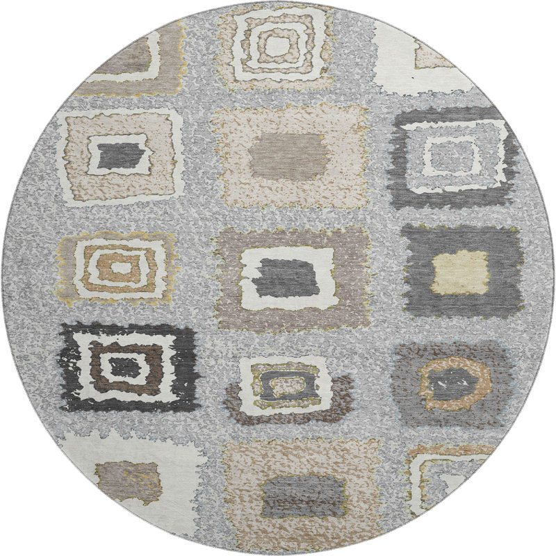 Premium Machine Washable Ariel Geometric Rug, Round 8'