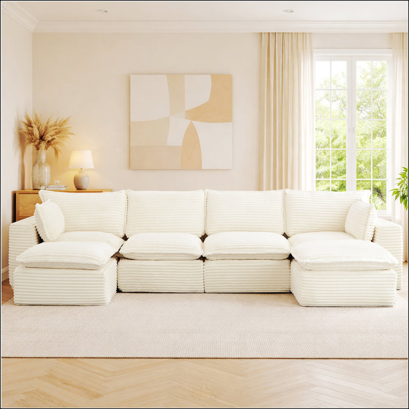 140" Modular Sectional Sofa, Pet-Friendly Corduroy, No-Tool Configuration, U-Shaped/L-Shaped/Sleeper/Straight, Lightweight Modules, No Assembly Required