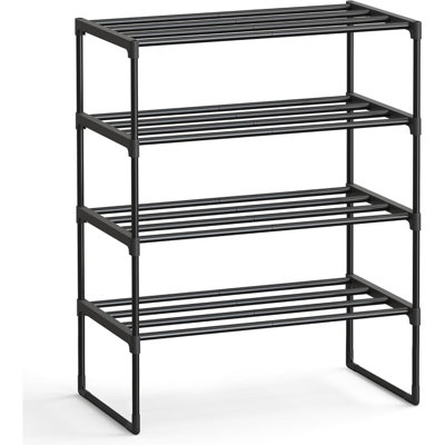 Shoe Rack, 4-Tier Shoe Organizer, Metal Storage Shelf, Upright Or Upside Down, For 10-15 Pairs, Stackable, For Entryway