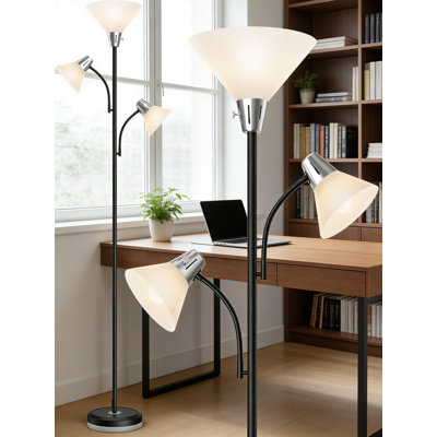Adjustable 3-Head Floor Lamp With Energy-Saving Led Lights, Modern Standing Lamp For Reading In Living Room, Bedroom, Or Office