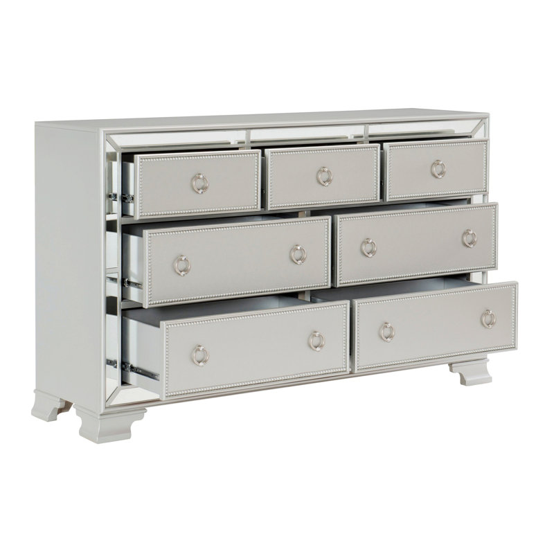 Dresser With 7 Drawers And Beveled Mirror Trim