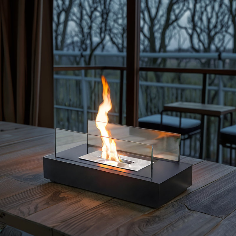 Brittie Bio-Ethanol Outdoor Tabletop Fireplace with Flame Guard, Black