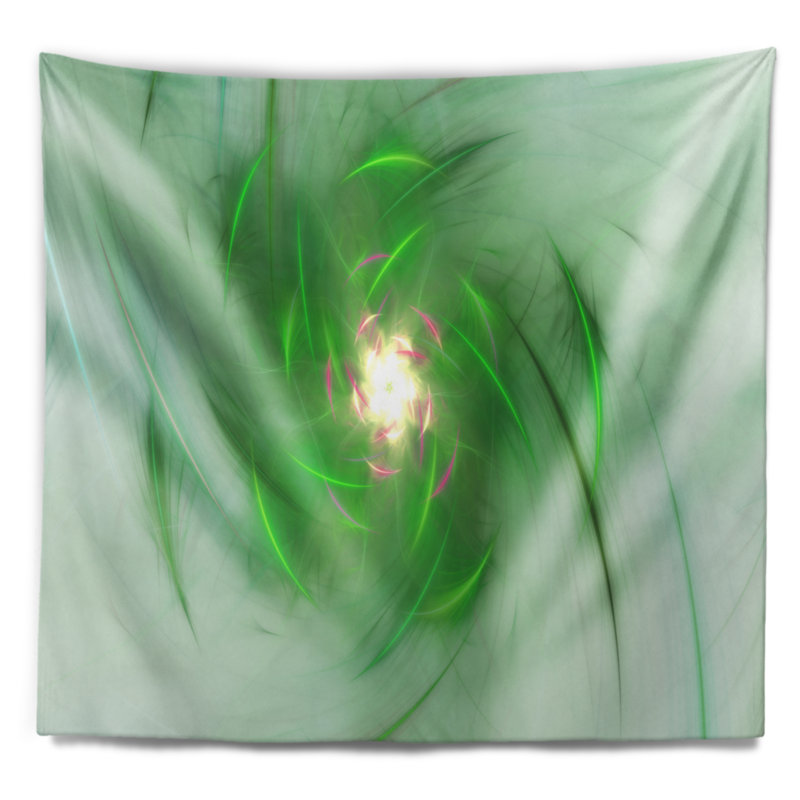 Tapisserie tourbillon abstrait vert sur blanc, H 32 po x l 39 po