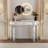 Half-Moon Mirrored Console Table With Fluted Glass & Crystal Knob Drawer, Behind Couch Table-1921843350