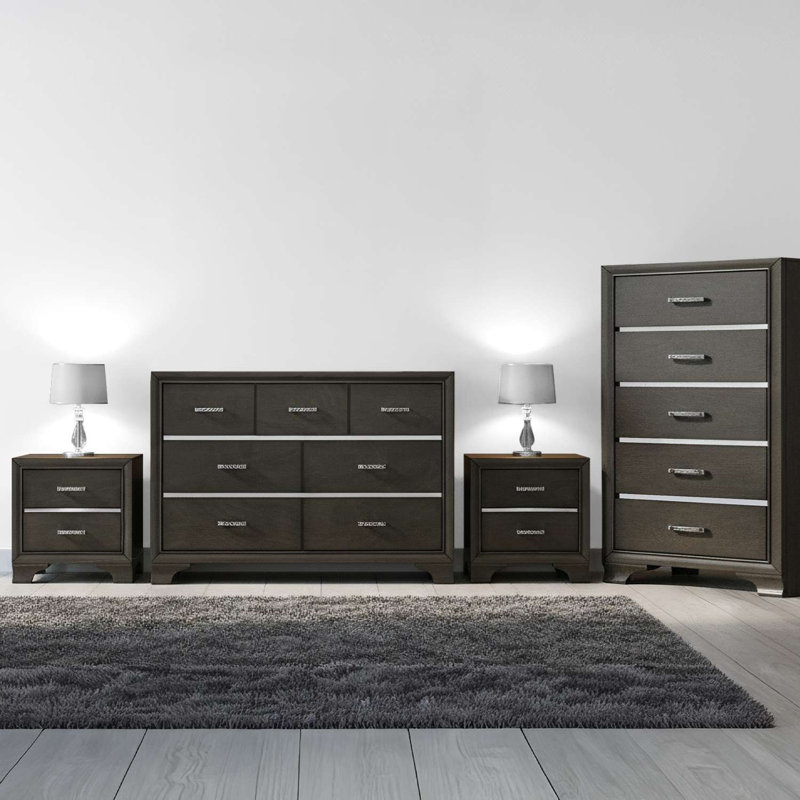 Ensemble de rangement de chambre à coucher moderne gris anthracite avec commode, commode et 2 tables de chevet