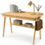 Bureau en bois massif pour petits espaces - Bureau d'écriture Mid-Century moderne avec deux tiroirs et tablette ouverte
