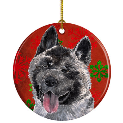 Ornement figurine suspendu en céramique de noël akita flocons de noël
